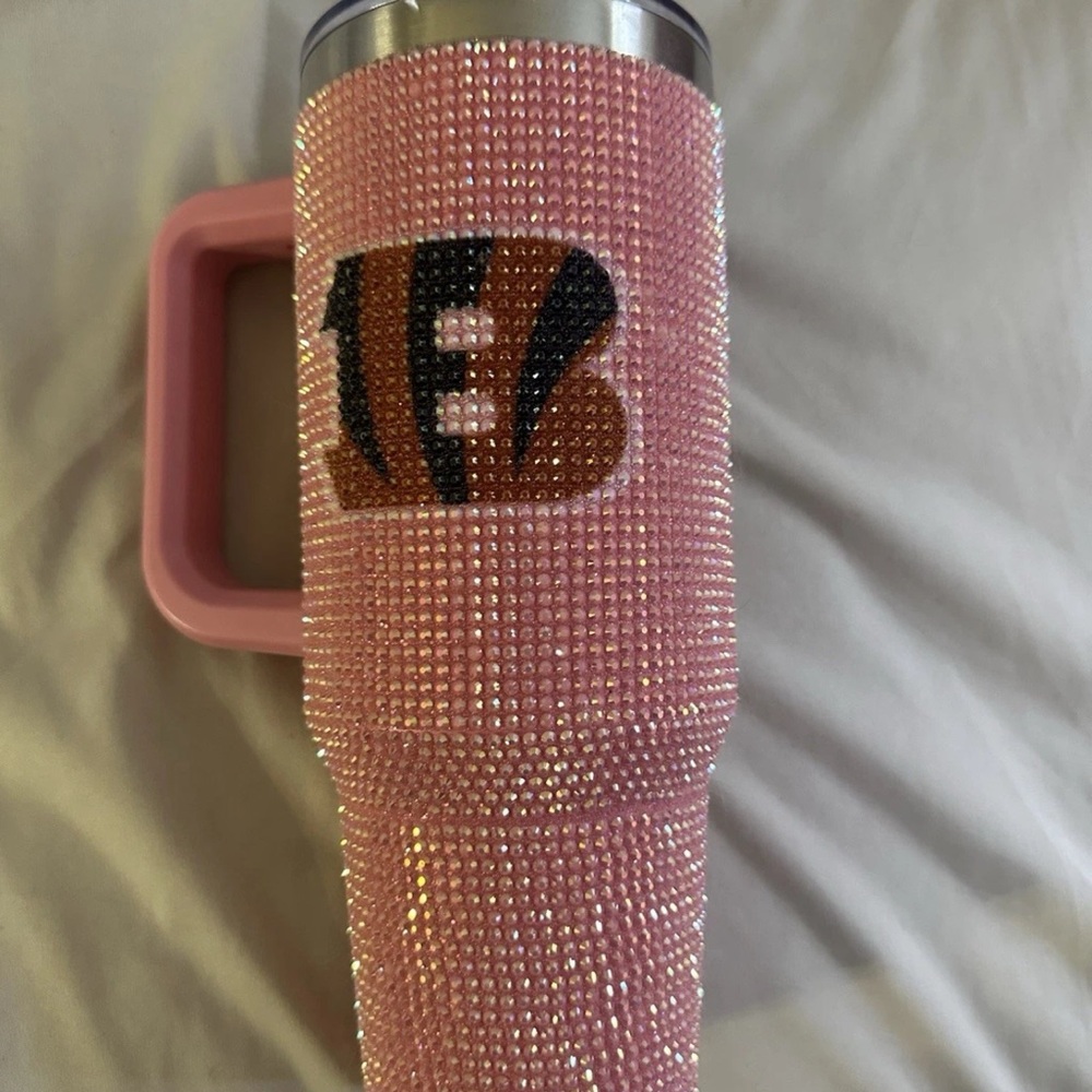Pink Rhinestone Tumbler with Handle CINCINNATI BENGALS